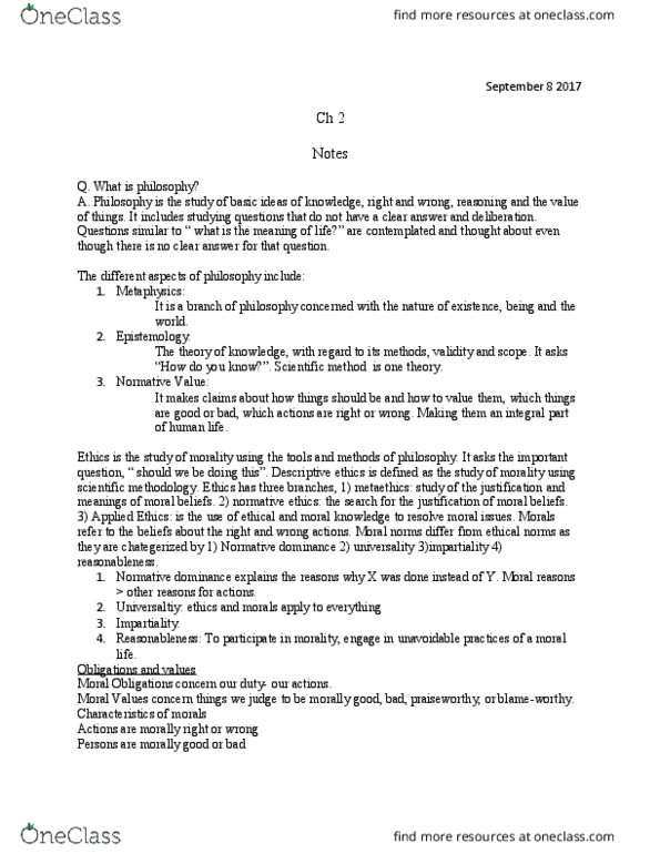 PHI 2396 Lecture Notes - Lecture 2: Divine Command Theory, Normative Ethics, Descriptive Ethics thumbnail