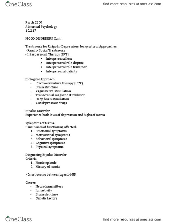 PSYC 2300 Lecture Notes - Lecture 10: Transcranial Magnetic Stimulation, Vagus Nerve Stimulation, Deep Brain Stimulation thumbnail