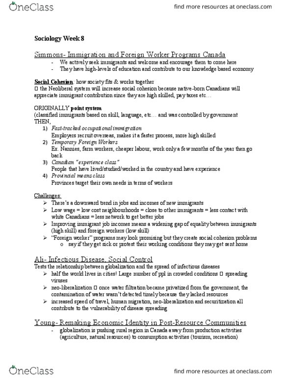 Sociology 1020 Lecture Notes - Lecture 8: Foreign Worker, European Canadian, Human Migration thumbnail