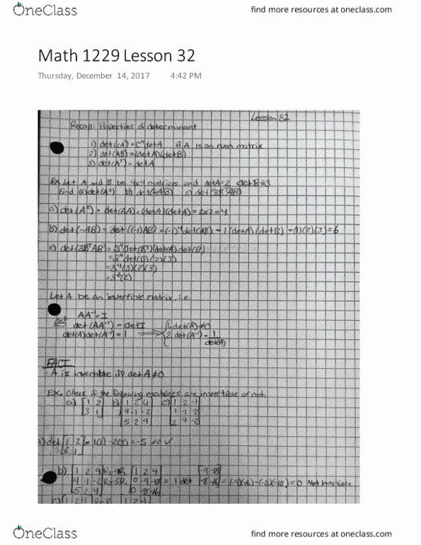 Mathematics 1229A/B Lecture 32: Math 1229 Lesson 32 (Invertible matrix) thumbnail