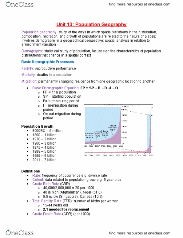 Geography 1100 Chapter Notes - Chapter 13: Population Geography, Spatial Analysis, Thomas Robert Malthus thumbnail