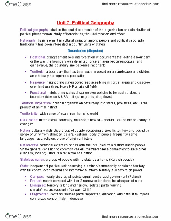 Geography 1100 Chapter Notes - Chapter 7: Rumaila Oil Field, Stateless Nation, Ecumene thumbnail