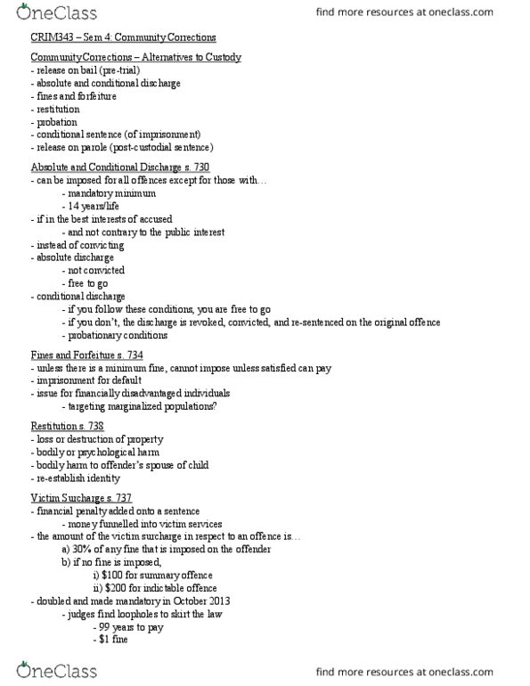 CRIM 343 Lecture Notes - Lecture 4: Victim Surcharge, Indictable Offence, Summary Offence thumbnail