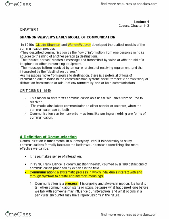 COMS 201 Lecture Notes - Lecture 1: George Herbert Mead, Claude Shannon, Warren Weaver thumbnail