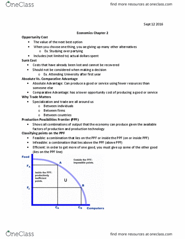 ECON 1BB3 Lecture Notes - Lecture 3: Opportunity Cost, Autarky, Externality thumbnail