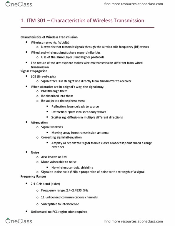 ITM 301 Lecture Notes - Lecture 8: Frequency-Hopping Spread Spectrum, Bluesnarfing, Bluejacking thumbnail