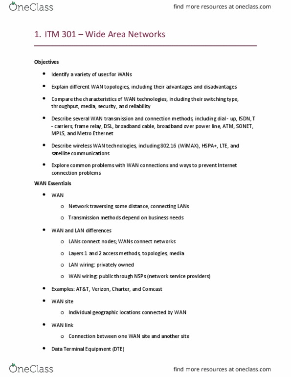 ITM 301 Lecture Notes - Lecture 2: Wireless Wan, Metro Ethernet, Carrier Ethernet thumbnail