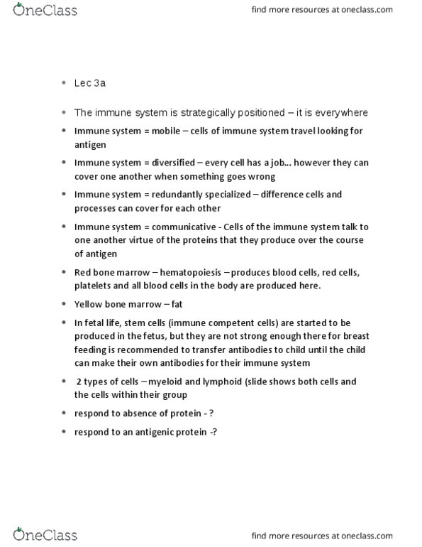 HLSC 3P97 Lecture Notes - Lecture 3: Haematopoiesis, Immune System, Antigen thumbnail