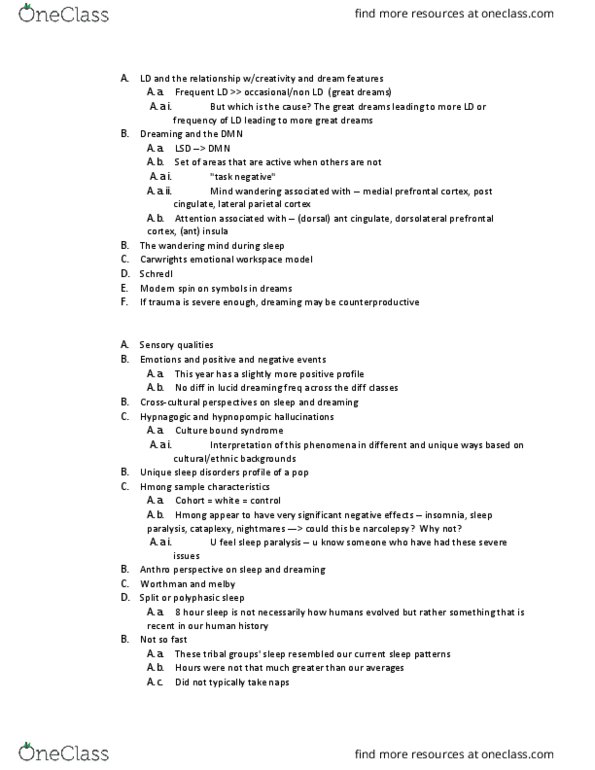 PSYC 385 Lecture Notes - Lecture 14: Prefrontal Cortex, Biphasic And Polyphasic Sleep, Hypnopompic thumbnail