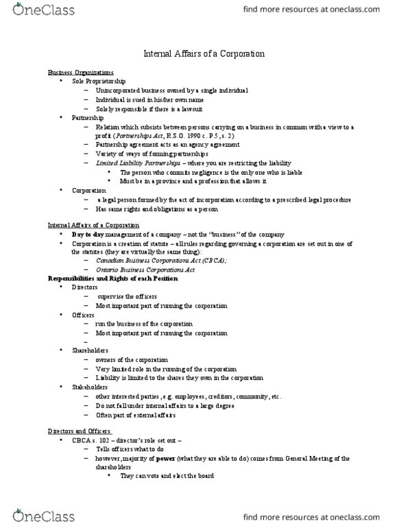 BU231 Lecture Notes - Lecture 14: Sole Proprietorship, Fiduciary, Legal Personality thumbnail