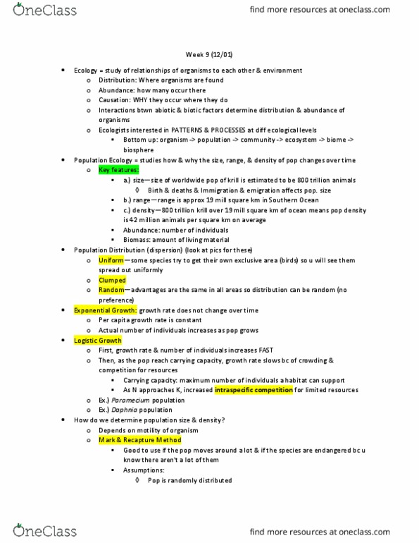 LIFESCI 2 Lecture Notes - Lecture 27: Intraspecific Competition, External Fertilization, Paramecium thumbnail