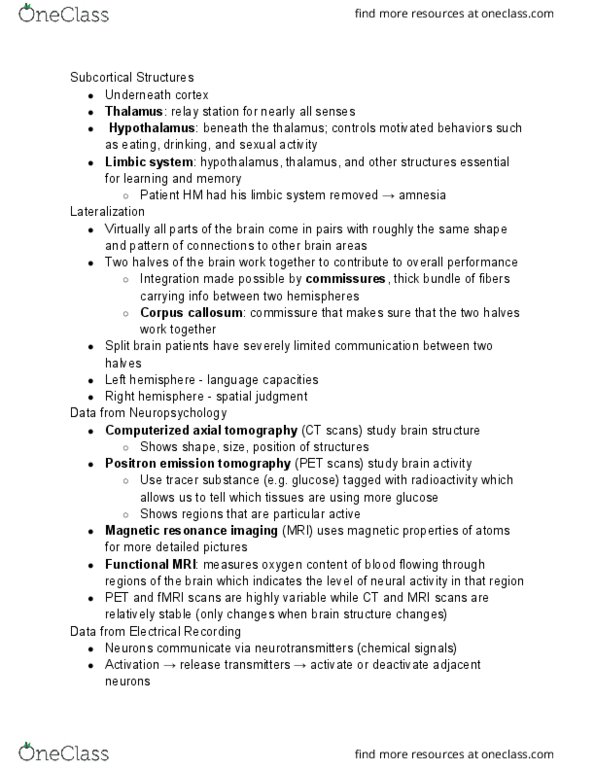 PSYCH 120A Chapter Notes - Chapter 2.2: Magnetic Resonance Imaging, Positron Emission Tomography, Ct Scan thumbnail