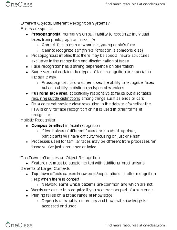 PSYCH 120A Chapter Notes - Chapter 4.4: Fusiform Face Area, Birdwatching, Facial Recognition System thumbnail