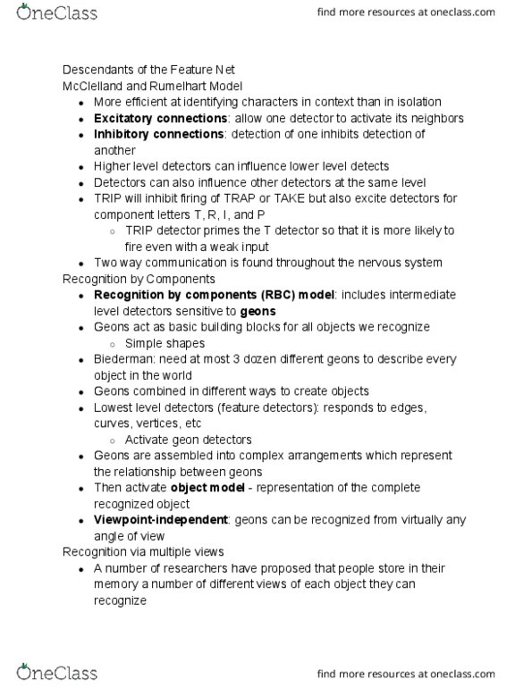 PSYCH 120A Chapter Notes - Chapter 4.3: Object Model, Inferior Temporal Gyrus thumbnail