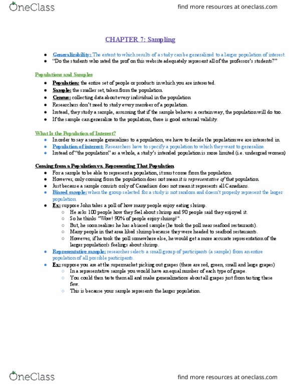 PSYC 2001 Lecture Notes - Lecture 7: Convenience Sampling, Sampling Bias, Quota Sampling thumbnail