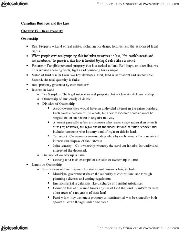 MCS 3040 Chapter Notes - Chapter 19: Concurrent Estate, Personal Property, Caveat Emptor thumbnail
