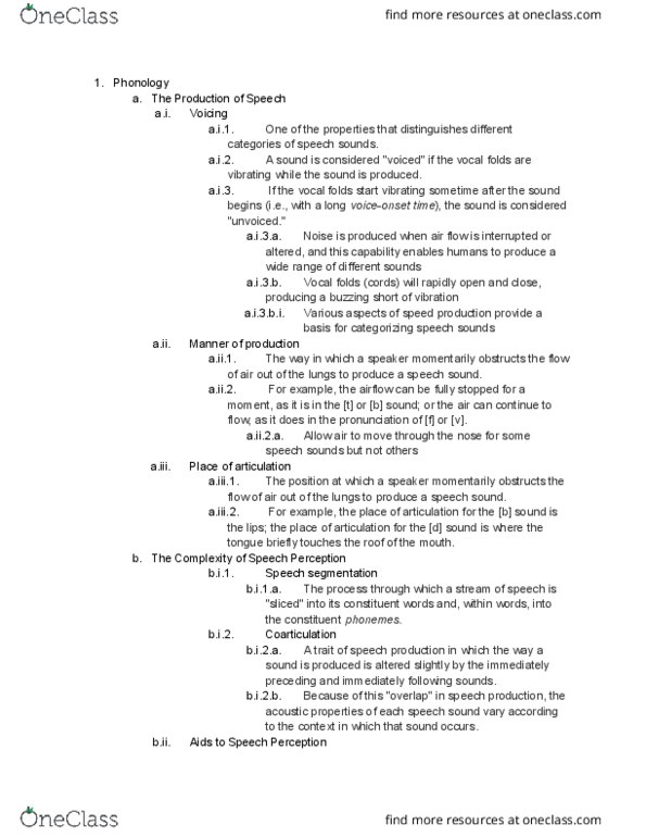 PSYC 305L Lecture Notes - Lecture 35: Vocal Folds, Speech Segmentation, Categorical Perception thumbnail