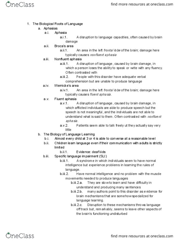 PSYC 305L Lecture Notes - Lecture 38: Bootstrapping (Linguistics), Frontal Lobe, Language Disorder thumbnail