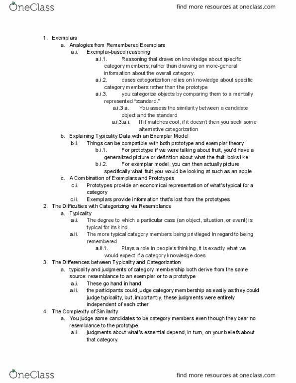 PSYC 305L Lecture Notes - Lecture 32: Exemplar Theory, Mental Representation thumbnail