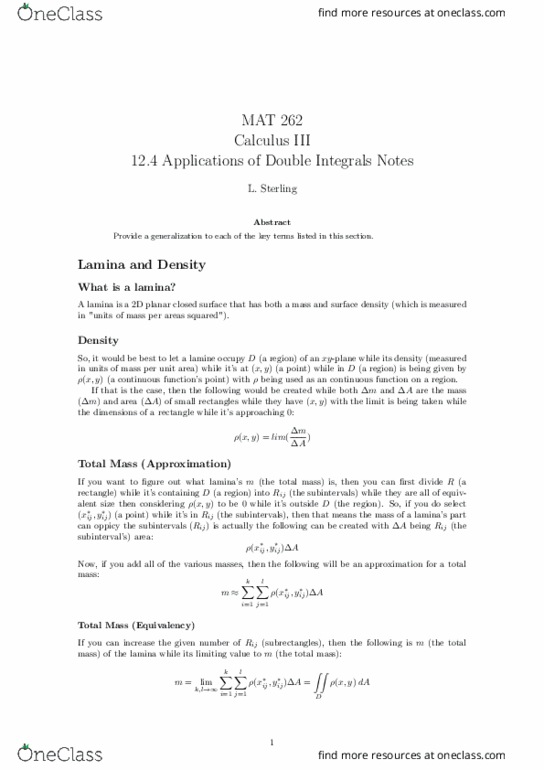 MAT-262 Lecture Notes - Lecture 21: Massu Engira Masilamani, Gyration, Random Variable thumbnail