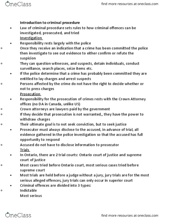Law 2101 Chapter Notes - Chapter Criminal Procedure 2-17: Crown Attorney, Summary Offence, Undressed thumbnail