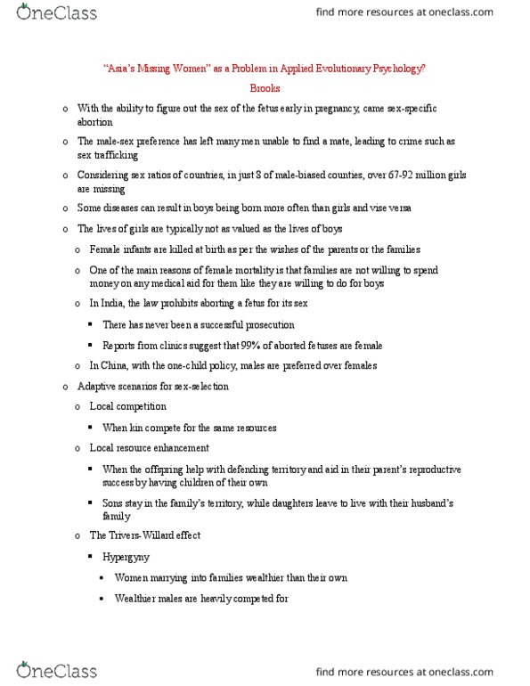 ANT211H5 Chapter Notes - Chapter Article: Sex-Selective Abortion, Vise, Fetus thumbnail