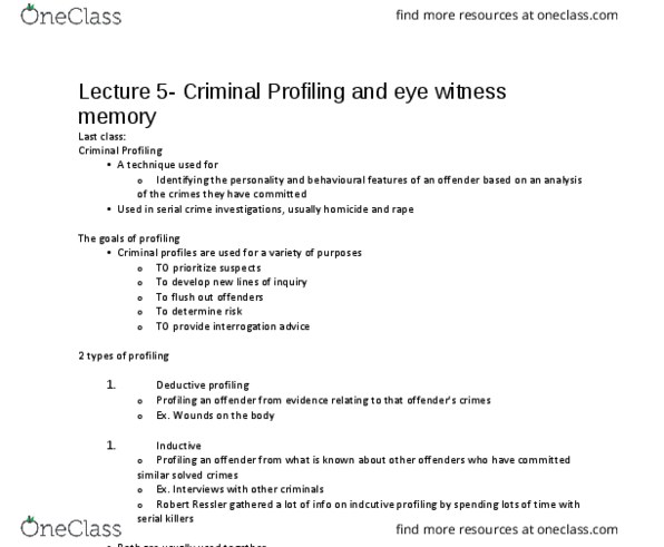 Psychology 2032A/B Lecture Notes - Lecture 5: John Wayne Gacy, Robert Ressler, Behavioural Sciences thumbnail