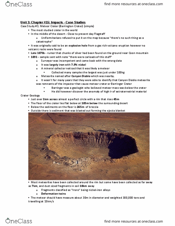 Earth Sciences 2240F/G Chapter Notes - Chapter 15: Meteor Crater, Mineral Collecting, Breccia thumbnail