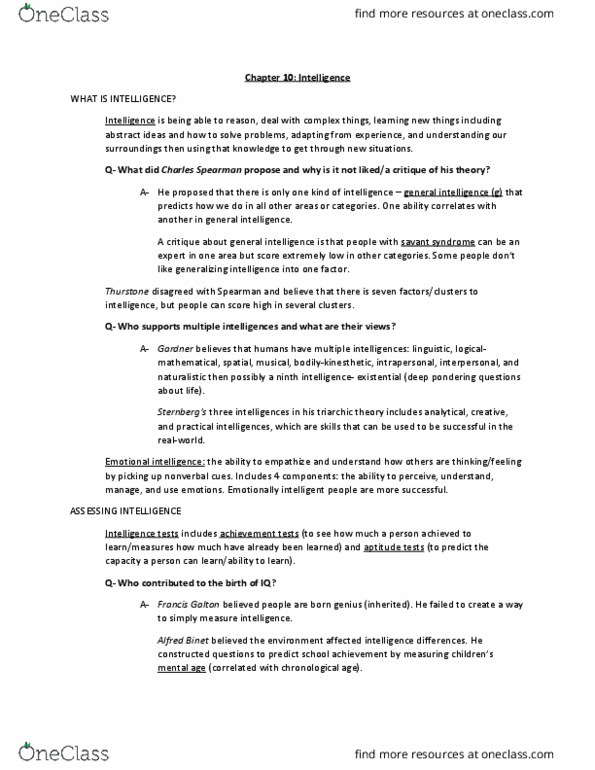 PSY 1305 Chapter Notes - Chapter 10: Q Who, Theory Of Multiple Intelligences, Heritability thumbnail