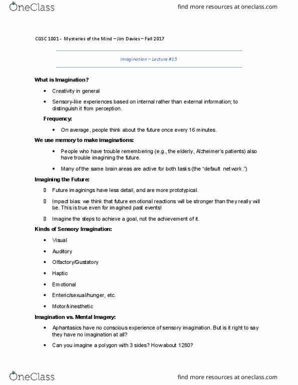 CGSC 1001 Lecture Notes - Lecture 15: Posttraumatic Stress Disorder, Impact Bias, Schizophrenia thumbnail