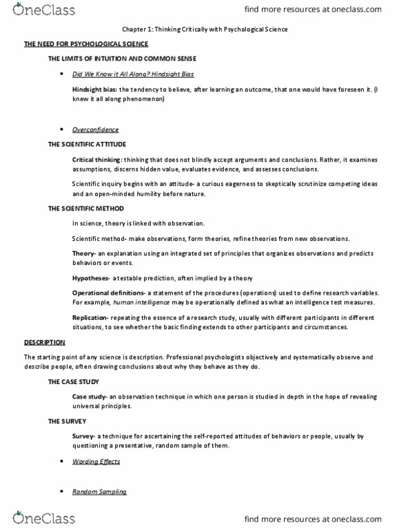 PSY 1305 Chapter Notes - Chapter 1: Hindsight Bias, Critical Thinking, Scatter Plot thumbnail