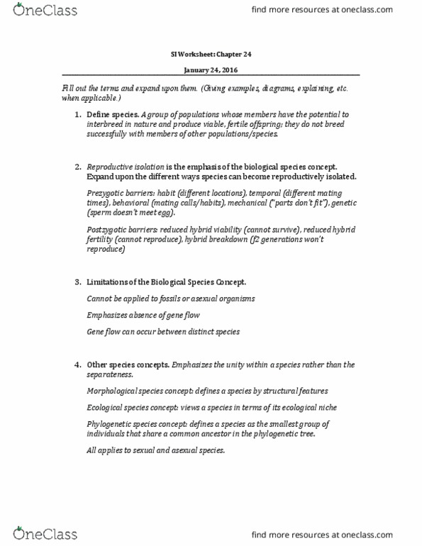 BIO 1305 Lecture Notes - Lecture 3: Species Problem, Sympatric Speciation, Phylogenetic Tree thumbnail