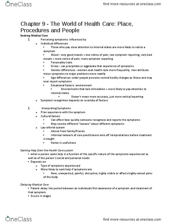 Psychology 2036A/B Lecture Notes - Lecture 9: Neonatal Intensive Care Unit, Pain Management, Psychoeducation thumbnail