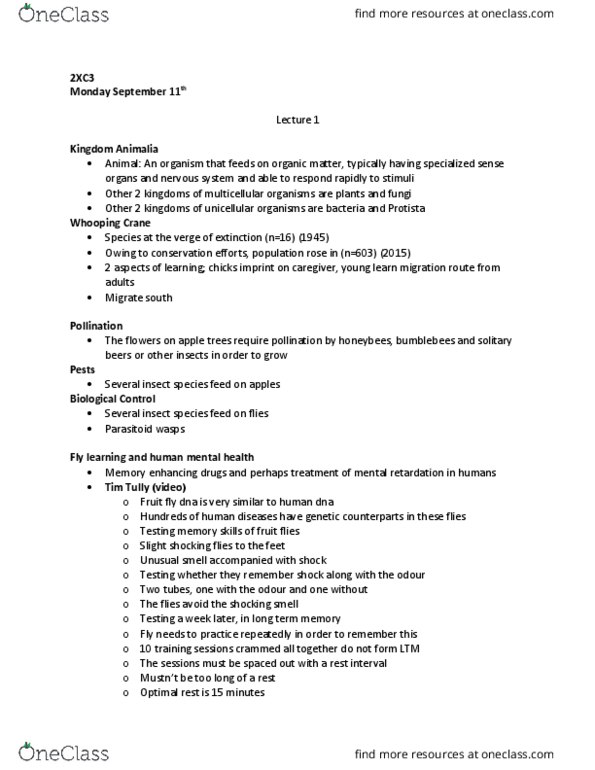 PNB 2XC3 Lecture Notes - Lecture 1: Protist, Bird Migration, Drosophila Melanogaster thumbnail