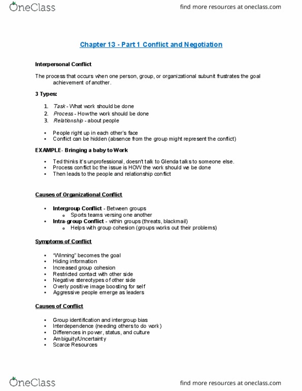 COMMERCE 1BA3 Chapter Notes - Chapter 13: In-Group Favoritism, Organizational Conflict thumbnail