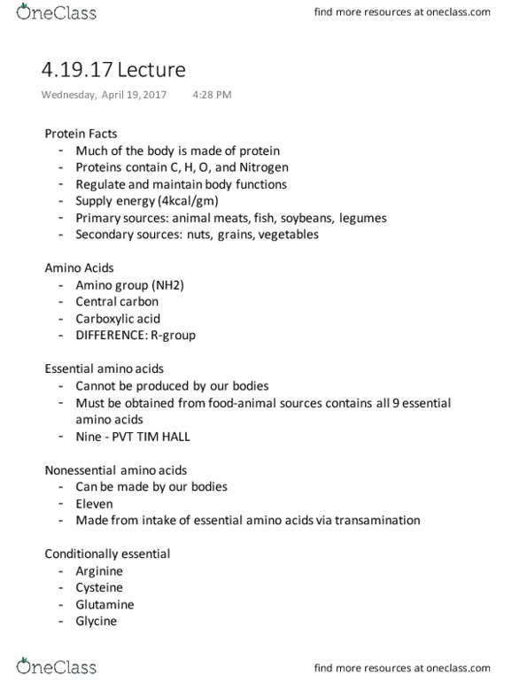 NUTR 200 Lecture Notes - Lecture 8: Malnutrition, Carboxylic Acid, The Sequence thumbnail