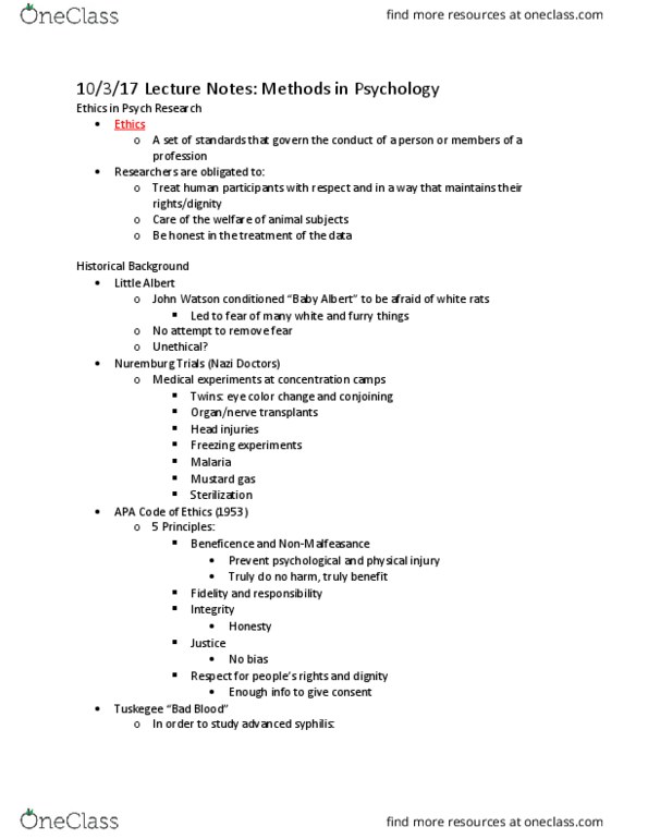 PSYCH 101 Lecture Notes - Lecture 5: Syphilis, Sulfur Mustard, Malaria thumbnail