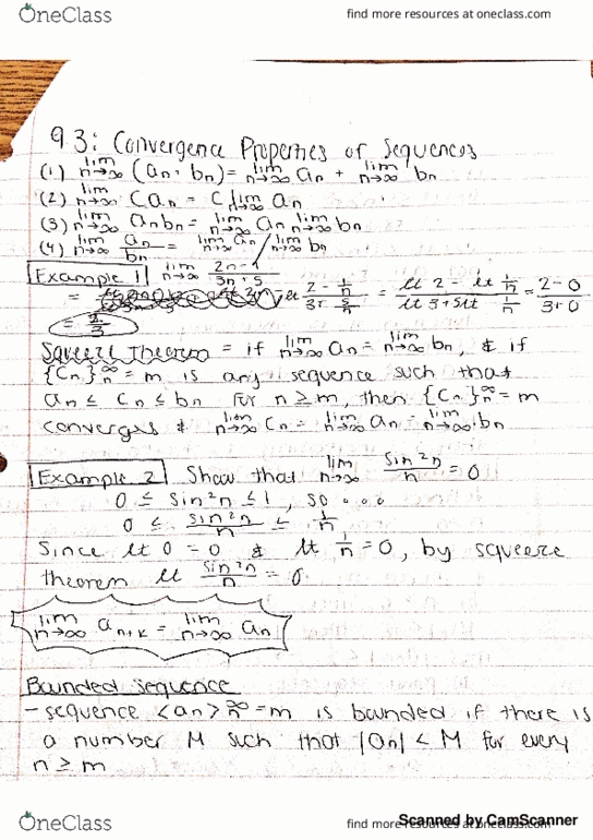 Math 141 Chapter 9 3 Convergence Properties Of Sequences Oneclass