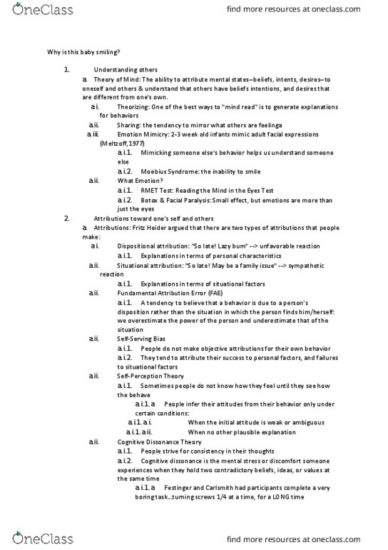 PSY 101 Lecture Notes - Lecture 22: Botulinum Toxin, Fritz Heider, Dispositional Attribution thumbnail