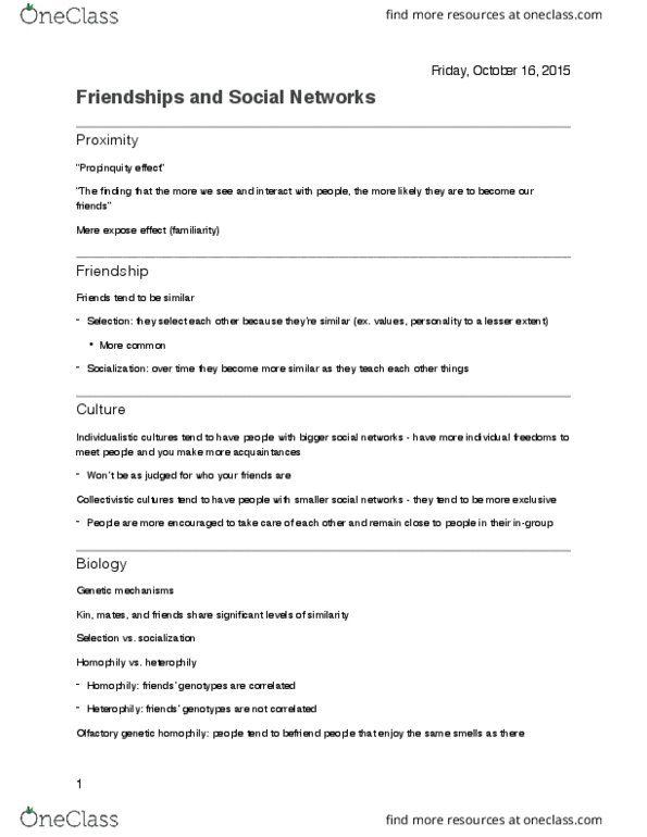 PSY 2110 Lecture Notes - Lecture 8: Heterophily, Puberty, Conscientiousness thumbnail