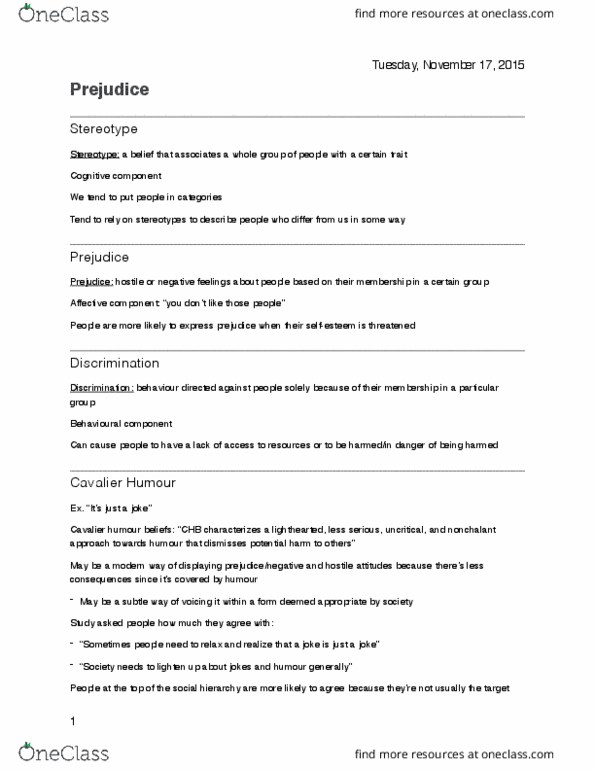 PSY 2110 Lecture Notes - Lecture 12: Social Dominance Orientation, Working Memory, Aversive Racism thumbnail