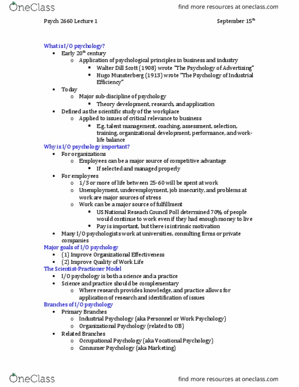 Psychology 2660A/B Lecture Notes - Lecture 1: Psych, Experimental Psychology, Performance Appraisal thumbnail