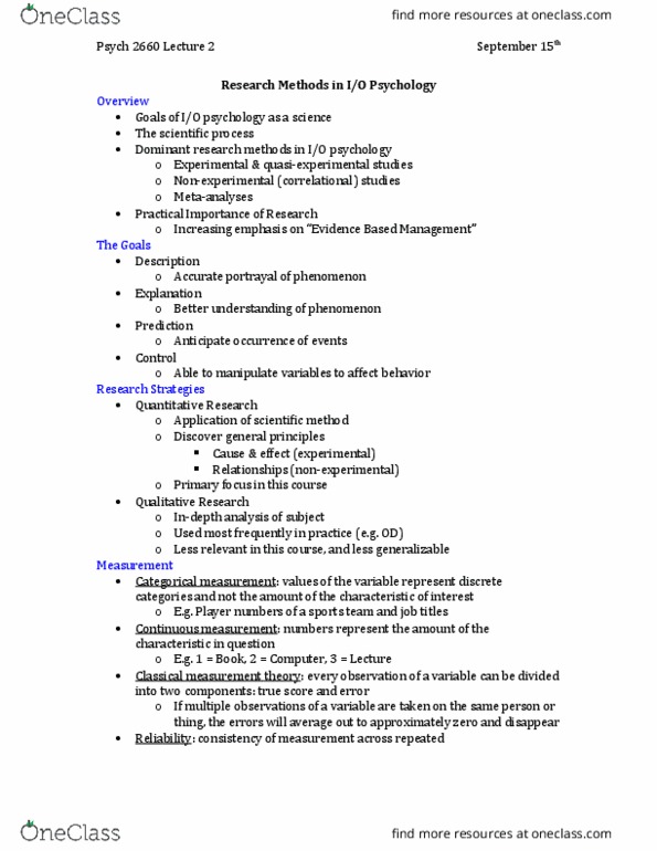 Psychology 2660A/B Lecture Notes - Lecture 2: Observational Error, Quasi, Internal Validity thumbnail