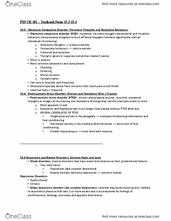 PSYCH 101 Chapter Notes - Chapter 15.4-15.5: Postpartum Depression, Seasonal Affective Disorder, Grandiosity thumbnail