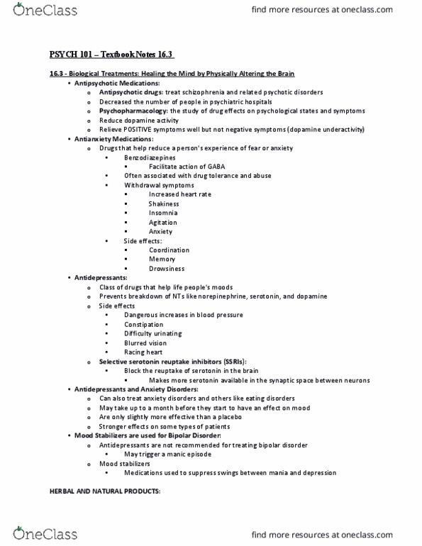 PSYCH 101 Chapter Notes - Chapter 16.3: Schizophrenia, Antipsychotic, Constipation thumbnail