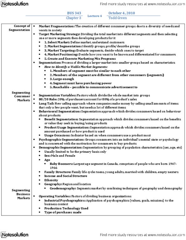 BUS 343 Chapter Notes -Blue Ocean Strategy, Mass Customization, Geodemography thumbnail