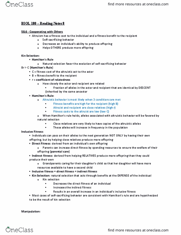 BIOL 180 Chapter 8: BIOL 180 – Reading Notes 8 thumbnail