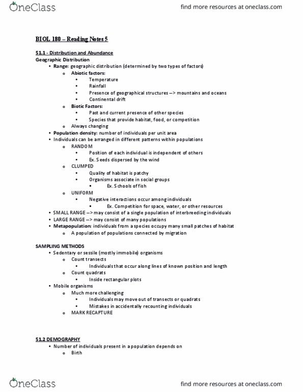 BIOL 180 Chapter Notes - Chapter 5: Continental Drift, Overexploitation, Metapopulation thumbnail