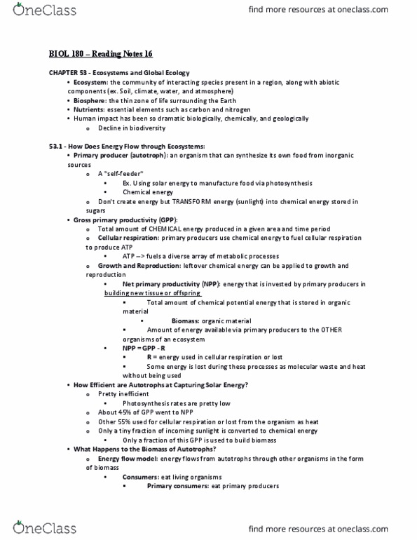 BIOL 180 Chapter Notes - Chapter 16: Upwelling, Archaea, Lignin thumbnail