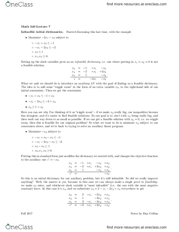 MATH 340 Lecture Notes - Lecture 7: Slack Variable, Linear Programming thumbnail